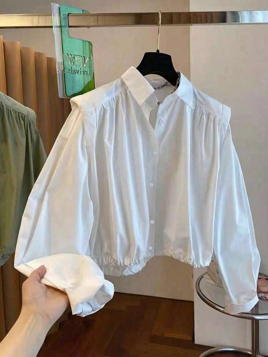 ii 女士纯色单排扣抽绳褶皱衬衫