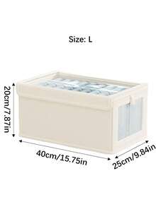 1pc Oxford Cloth Visible Clothing Storage Box With Cover, Portable Fabric Organizer Box, Moisture-Proof For Clothes, Pants, Socks, Underwear - Beige - View 7