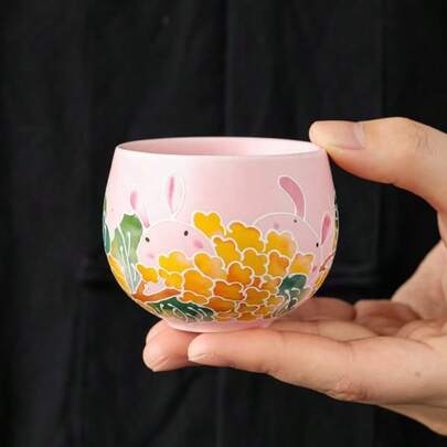 汝窑兔禅意静谧杯，精致可爱茶杯，陶瓷裂纹釉，适合饮茶，主人杯