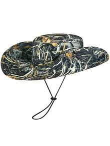 1pc New Leaf Camouflage Outdoor Hiking Fishing Sun Hat, Large Brim Breathable Boonie Hat - Multicolor - View 6