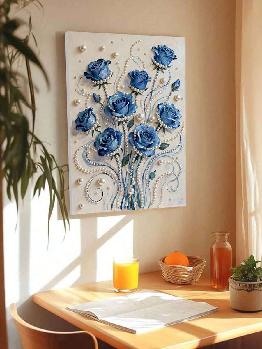 Neues blaues Rosen Bouquet Themen-Diamantmalerei Set ohne Rahmen, geeignet für Schlafzimmer Dekoration, Wohnzimmer Wandkunst, Raumdekoration, Kunstwerk, Geschenk zum Geburtstag von Freunden, Weihnachten, Neujahr, Valentinstag, Urlaubsgeschenk, einzigartig und interessant. - Verschiedenfarbig - Übersicht 1