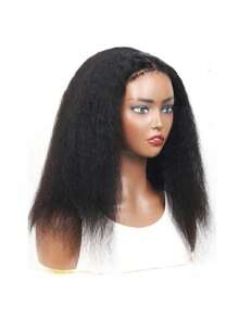 蓬松直发 13x4 透明蕾丝前假发 Yaki 直发蕾丝前假发 巴西真人发 4C 发际线假发 卷曲真人发假发 180% 密度 - Natural Black - 查看 5