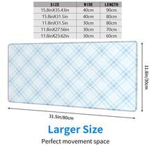 1 件装浅蓝色格子图案鼠标垫，轻柔舒适简约桌面垫，大号防滑办公及游戏键盘垫 - 長方形 - 查看 2