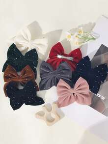 8件装女孩布艺水钻毛绒蝴蝶结发夹发卡发饰 - 彩色 - 查看 10