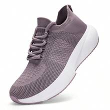 女士时尚运动鞋，系带设计，女士健身平底休闲跑步网面鞋 - 藕粉色 - 查看 13