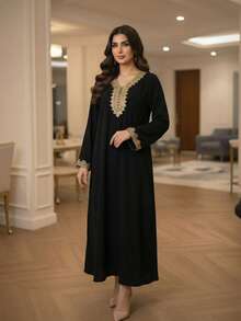 Bohemian Style Decorative Applique Dress, Suitable For Beach, Holiday, Home, And Daily Wear - Black - View 1