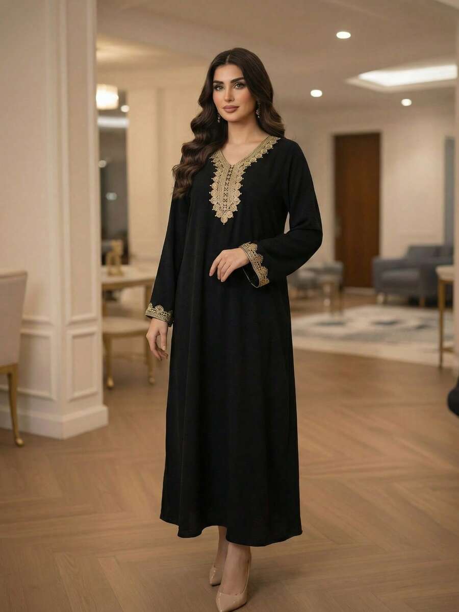 Bohemian Style Decorative Applique Dress, Suitable For Beach, Holiday, Home, And Daily Wear - Black - View 1
