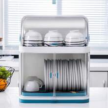 Organizador de Cozinha Duas Camadas com Drenagem -grande capacidade, Armazenamento para Talheres, Pratos e Copos (Anti-Poeira, Portas Duplas 180°, Material ABS Resistente) - Prático, Economiza Espaço e Ideal como Presente de Ano Novo - Branco - Visão 4