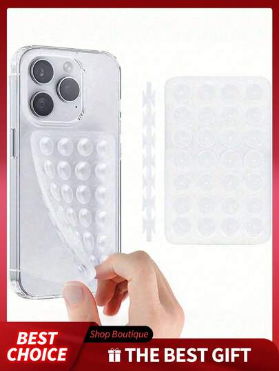 1pc Multifunctional 28-Hole Double-Sided Square Silicone Phone Suction Cup Holder, Phone Case Stand, Phone Accessory, Sticky Phone Stand, Suitable For Video Shooting And Selfie, Durable Silicone Suction Cup Firmly Holds Phone To Prevent Dropping, Available In 1pc, 2pcs, 3pcs Or 5pcs Set