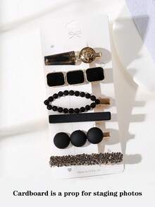 6pcs Metal Rhinestone One-Piece Hair Clips, Fairy-Like Girl One-Piece Clip Set, Side Bangs Clips Hair Accessories - Black - View 2