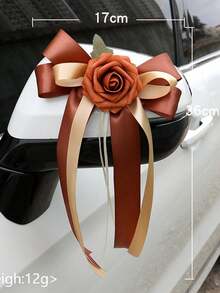 1件玫瑰花后视镜装饰，花卉婚车装饰，楼梯扶手，走廊门把手蝴蝶结玫瑰装饰 - 彩色 - 查看 6