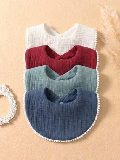 4件/套糖果色棉纱布可爱婴儿围兜，适合日常使用