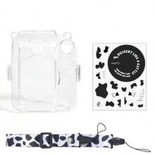 Transparent Film Crystal Camera Case Shoulder Bag With Strap & Cute Stickers For Mini 12 Camera, Travel Friendly