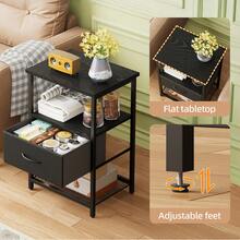 Tomnk 1 Or 2 Drawers End Table, Nightstand & Side Table With Fabric Drawers, End Table With PU Finish, Bedside Table, Living Room & Bedroom Furniture - 黑色 - 查看 7