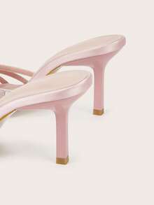 Rhinestone Embellished Peep Toe Stiletto High Heel Sandals, Sexy, Faux Silk, Suitable For Western Wedding, Party, Banquet, Pink - Pink - View 5