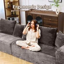 74.8''Cloud Couch Sectional Sofa Bed, No Assembly Required With Wide Arms For Living Room - 卡其色 - 查看 7