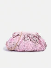 1个女孩新款时尚亮片优雅晚宴包，蕾丝花朵串珠链条单肩斜挎包，青少年单肩包，手拿包，晚宴包，链条包，零钱包，钱包，适合日常、派对、旅行，理想的礼物 - 彩色 - 查看 6