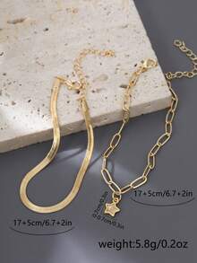 2pcs Men's Fashion Bracelet Set, Blade Chain & Paper Clip Chain With Pentagram Pendant Bracelet, Suitable For Daily Outfit Accessories - Yellow Gold - View 5
