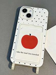 1pc Minimalist & Niche Polka Dot Case With Lanyard, Card Slot & Full-Body Protection - Compatible With 11/12/13/14/15/16 Pro/17 Pro Max, Perfect Valentine's Day Gift - White - View 4