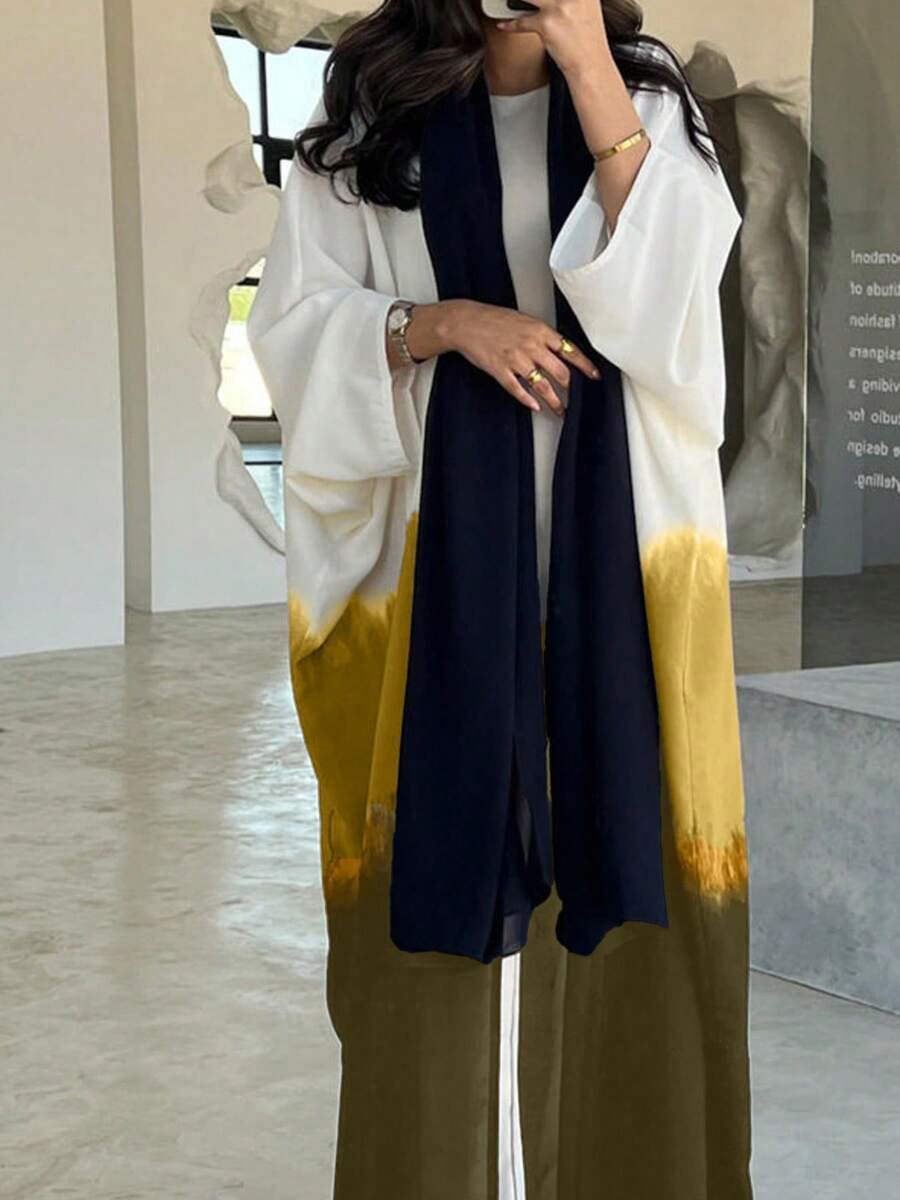 Áo choàng thời trang, tay dài kiểu cánh dơi, cổ mở, làm từ vải dệt không co giãn. - xanh quân đội - Xem 1