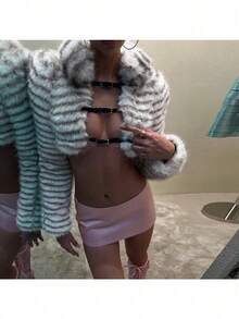Autumn And Winter New Women's Clothing Fashion High-End Fur Fused Metal Leather Buckle Cardigan Long-Sleeved Jacket - 棕色 - 查看 3