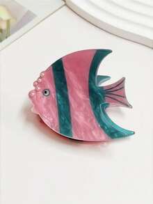 1件装女士甜美可爱仿珍珠海洋元素仿条纹鱼发夹，粉色、黄色、蓝色可选，马尾发髻发型配饰，适合海滩度假、日常出行，优雅可爱 - 彩色 - 查看 13