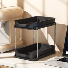 Double-Layer Double-Pull Fabric Storage Rack, Open Storage Rack, Snack And Miscellaneous Items Storage Rack, Desktop With Drawers, Suitable For Kitchen, Office, Home Coffee Bar, Suitable For Storing Tableware, Spices, Coffee, Bathroom Toiletries, Skin Care Products, Practical Storage Rack, Multi-Functional Storage Rack. - Multicolor - View 14