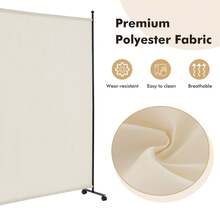 6' Single Panel Room Divider W/ Wheels Rolling Fabric Partition Privacy Screen - Beige - View 6