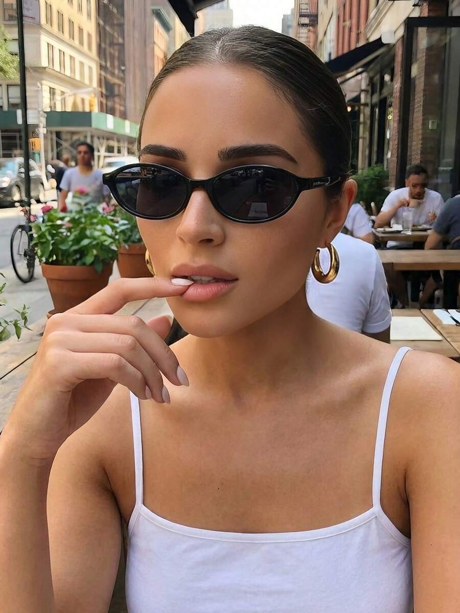 1副塑料女士造型全框豹纹黑色双色Y2K经典辣妹风现代简约风太阳镜基础款时尚眼镜，适合夏季海滩度假外出穿搭 - 彩色 - 查看 1