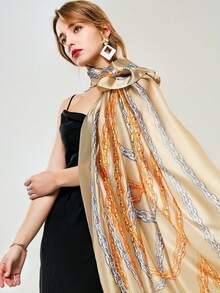 1件装女士奢华品牌真丝围巾，大号披肩头巾，纯色设计，可作头巾、沙滩披肩或女士头巾。 - 彩色 - 查看 4