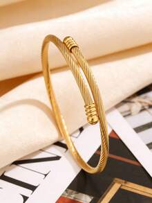 1/3pcs Set New Fashionable High-Quality Stainless Steel Heart Zirconia Stone Women Bracelet, Nail Bracelet, Open Bangle Jewelry Set, Suitable For Daily Wear - Yellow Gold - View 9