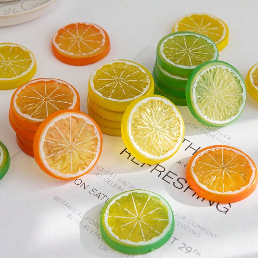 5pcs Artificial Plastic Lemon Slices, Realistic Simulated Lemon Fruit Slices Model, Suitable For Party, Home, Kitchen, Restaurant Decor, Mother's Day, Birthday, Graduation, Wedding, Flower Arrangement, Photography Props - Color Mixing - View 1