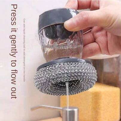 2 Handles + 6 PET Balls Brush - Press Type Pot Cleaning Tool - Kitchen Household Cleaning Brush - Pot Cleaning Brush - Slouchy Person Method - Stain Removal Brush