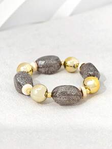 1pc Women's Fashion Minimalist Acrylic Beaded Elastic Bracelet, Suitable For Daily Wear - Multicolor - View 7