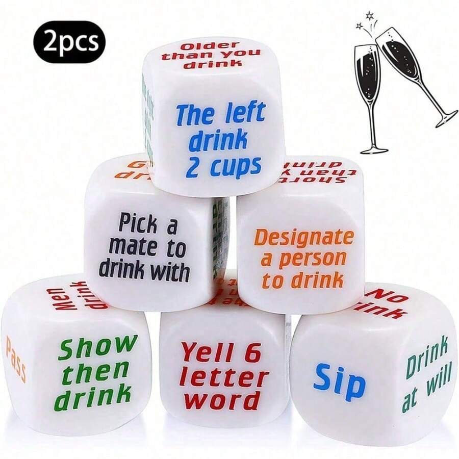 2pcs/Set English Word Drinking Dice, Novelty Dice For Party And Holidays Like Christmas, Halloween, Thanksgiving,Christmas - White - View 1
