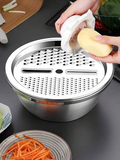 4pcs Stainless Steel Shredding Bowls, Thick Shredding Plates Draining Bowls, Household Vegetable Slicer, Kitchen Washing Rice Colander / Festival Decorative Item