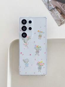 1pc Heart Shaped Floral Pattern Android Phone Case, Precise Camera Cutout Compatible With Samsung, Nothing, Pixel, INFINIX, Redmi Protective Cover - Clear - View 3