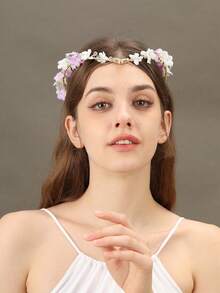 1件浪漫薰衣草仙女头饰，波西米亚绿叶水晶发饰，适合女性、派对、婚礼、新娘佩戴 - 彩色 - 查看 1