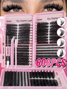 528/544/608 Eyelash Clusters, Mixed Density 10D-100D, D Curl, 10-18mm Length, Ultra-Lightweight, Soft & Long-Lasting DIY Eyelash Clusters, 3D Fluffy Segmented Lashes, Lash Extension Kit Includes Tweezers, Lash Glue & Brush - Multicolor - View 5
