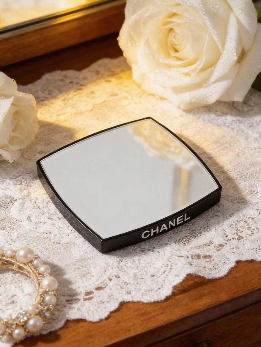 CHANEL Square Double-Sided Compact Makeup Mirror, Black Frame, Comes With Travel Makeup Velvet Pouch - Black - View 1
