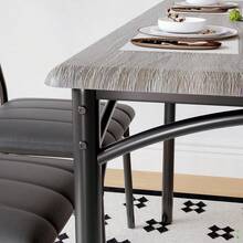 Juego de Comedor Rectangular para 4 Personas Mesa Moderna con Banco y 2 Sillas Acolchadas Set de Cocina que Ahorra Espacio para Apartamentos y Ambientes Pequeños Color Marrón Rústico - Gris - Ver 2