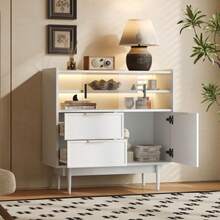 Ablageschrank, Badezimmerschrank, Sideboard Mit Lichtleiste, 80 Cm Breit, Glastür - White - View 2