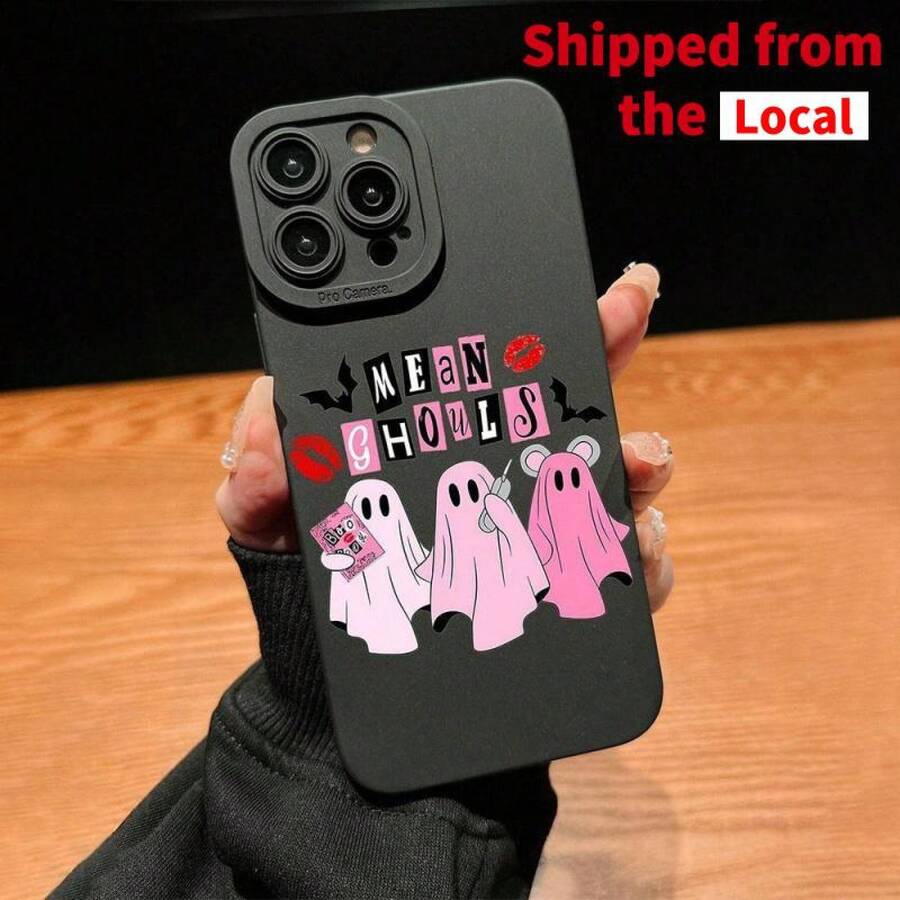 Cute Ghost Pattern Phone Case, Anti-Drop Phone Case, Decorative Phone Protector Cover Compatible With IPhone 11 12 13 14 15 16 17 Pro Max - Black - View 1