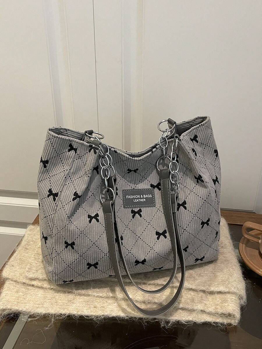 时尚大容量纯色毛绒单肩手提包，适合上学、旅行、购物、约会、作为女士礼物，灯芯绒手提包，时尚链条单肩包，大容量毛绒手提包，背包，便携，大容量，轻便，适合青少年女孩、女性、大学生、中小学生、户外活动、旅行、徒步、工作、商务、通勤。