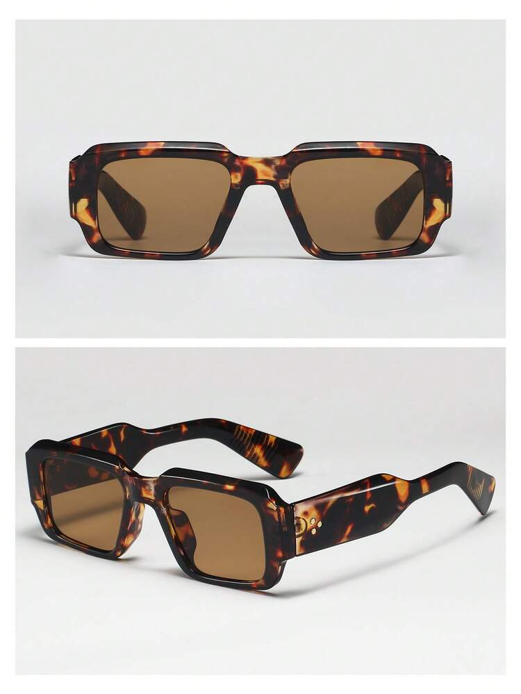 1 pièce Lunettes à monture carrée et épaisse de haute qualité, style minimaliste mode, convient pour les voyages, les sorties décontractées, les fêtes, la plage et la décoration quotidienne - Monture écaille de tortue avec verres marron - Voir 5