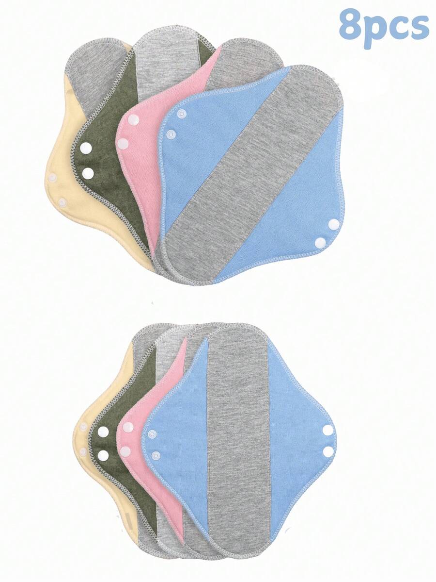 4片/8片装可重复使用卫生巾 - 7.9*9英寸石墨烯卫生巾，带护翼，可水洗布质卫生巾，适用于产后、经期内裤，理想的圣诞礼物，产后必备品 - 彩色 - 查看 1