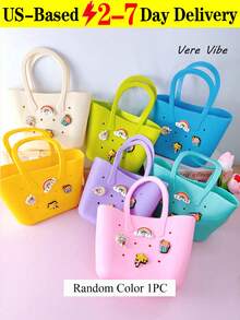 1PC Mini Children Silicone Solid Color Flower Hollow DIY Detachable Handbag Summer Beach Bag Mini Bag Handbag - Nhiều màu - Xem 14