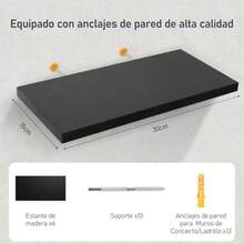 ASDF-LOKOOY Set de 6 Unidades Estantes Flotantes Soportan hasta 8 kg Repisas Flotantes estantes flotantes de Pared Estante de Almacenamiento Flotante Simple y Moderno 30 * 15 * 1.5 Negro Natural Café - 301515 - Ver 3