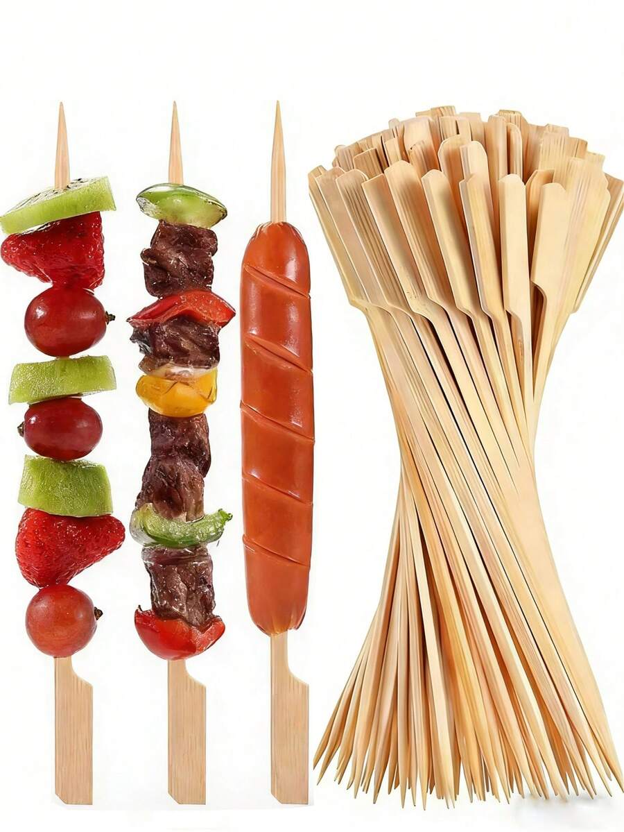 50/100pcs 9/15/25cm Barbecue Skewers, Suitable For Barbecue, Fruit, Cocktail Decoration, Iron Pot Roasted Meat, Cotton Candy, Disposable Grilling Tools, Suitable For BBQ, Ramadan, Holiday Parties - Multicolor - View 1