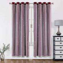 1pc Hollow Star Curtain, Polyester With Lace Sheer Double Layer Curtain, Darkening Bedroom Window Curtain, Cute Unique Princess Style Curtain Suitable For Holidays - Burgundy - View 13